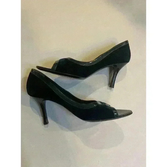 Céline Dark Green Velvet Open Peep-toe High Heels Size 7.5 US 37.5 Italy Pumps - Picture 3 of 11